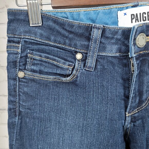 Paige Denim Blue Skyline Bootcut Low Rise Dark Wash Stretch Jeans USA 24 (24x32) - Picture 8 of 13